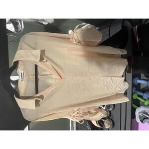 Jil Sander 100% Silk Women's Cream Blouse with Tie Sleeve Detail Size 40